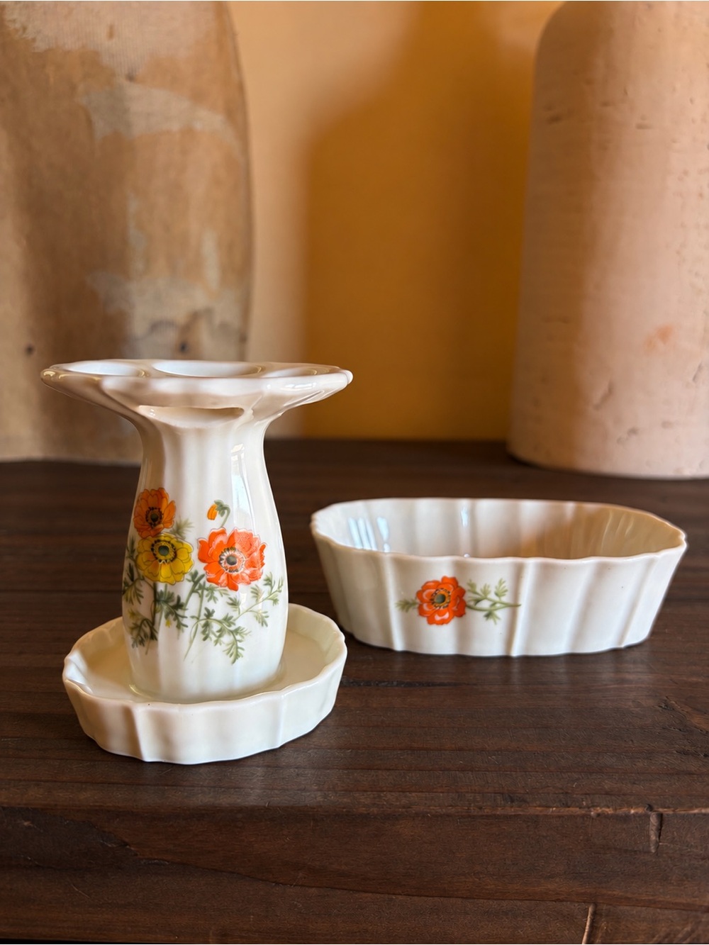 Vintage Takahashi San Francisco Anemone Porcelain Soap Dish & Toothbrush Holder